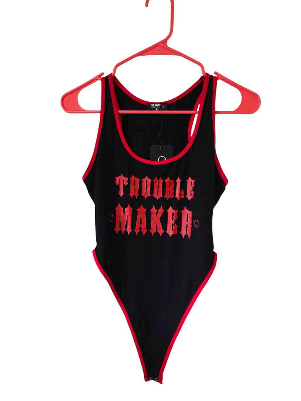 The Drive Clothing Trouble Maker Bodysuit Size Medium Black Red Goth NEW